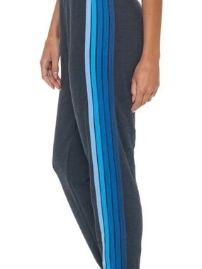 Aviator Nation Charcoal Track Pants with Blue Stripe Accents